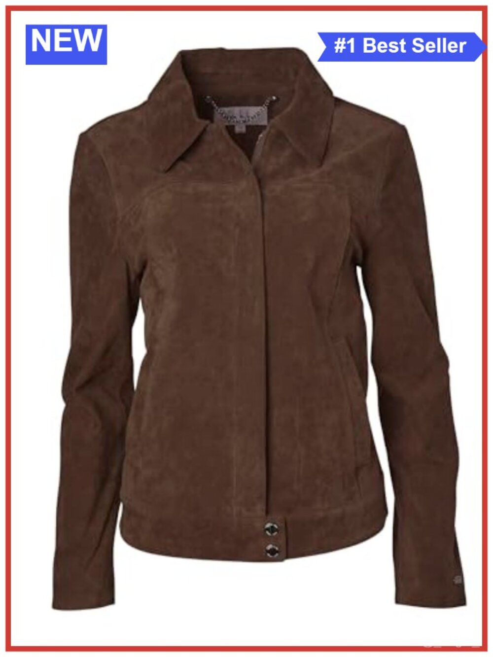 Genuine Leather Jacket Zip Front Turn Down Collar Perforated Suede